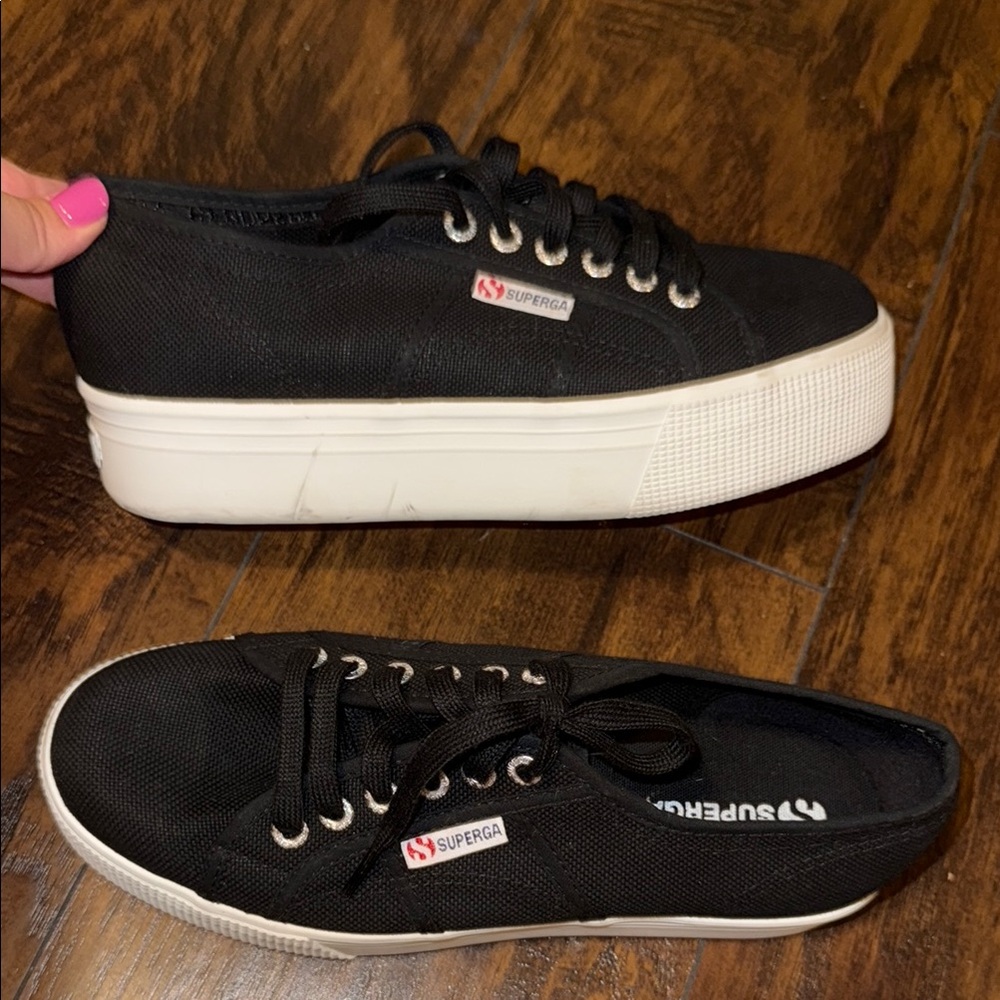 Superga Women's Black and White Platform Sneakers